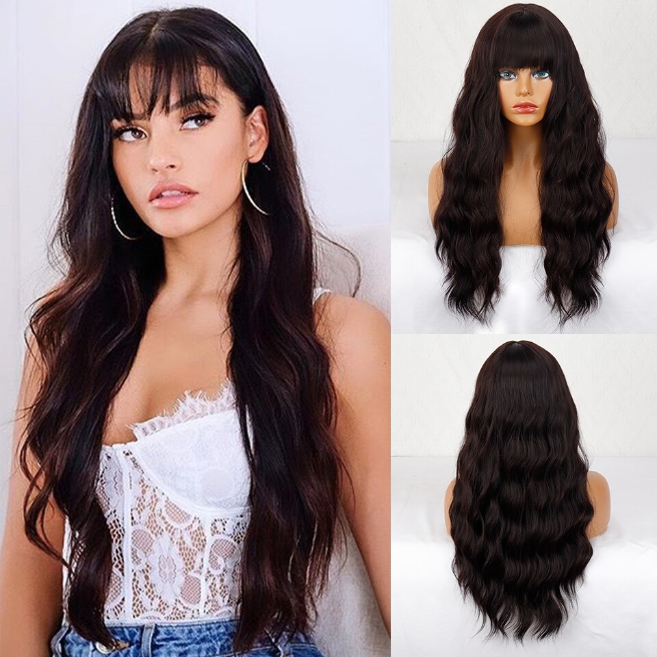 BELA HAIR FRAN - Peruca Sintética Cabelo Longo Ondulado Com Franja