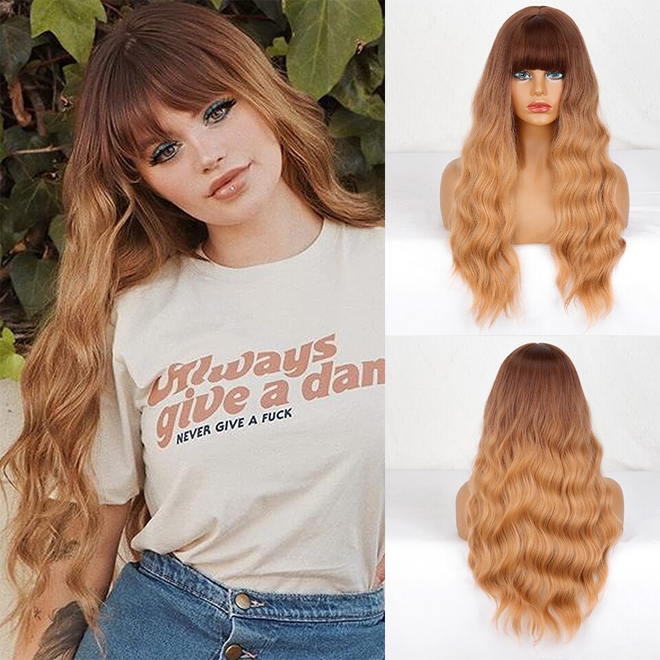 BELA HAIR FRAN - Peruca Sintética Cabelo Longo Ondulado Com Franja