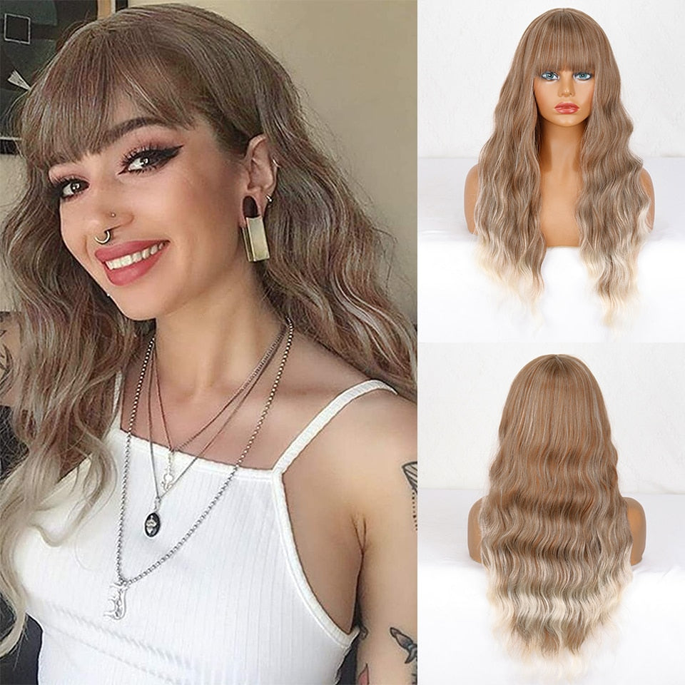 BELA HAIR FRAN - Peruca Sintética Cabelo Longo Ondulado Com Franja